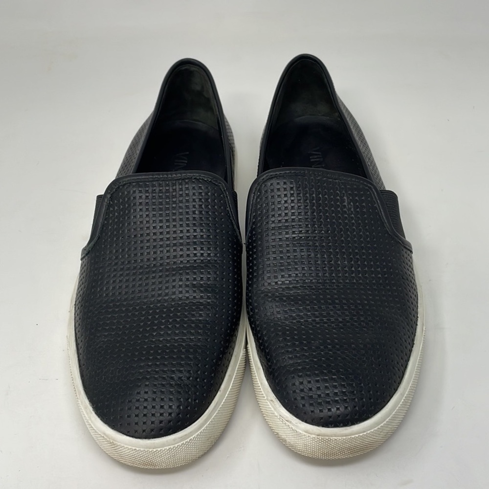 Vince Shoes Slip On Sneakers Black Leather Perforated Size 6.5